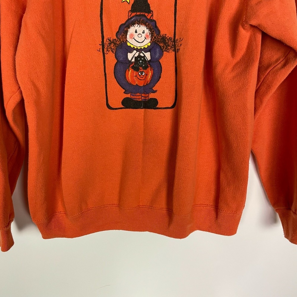 Vtg Halloween Witch Cat Trick or Treat Sweater L‎ Hanes Her Way Sweatshirt 90s - Picture 3 of 10